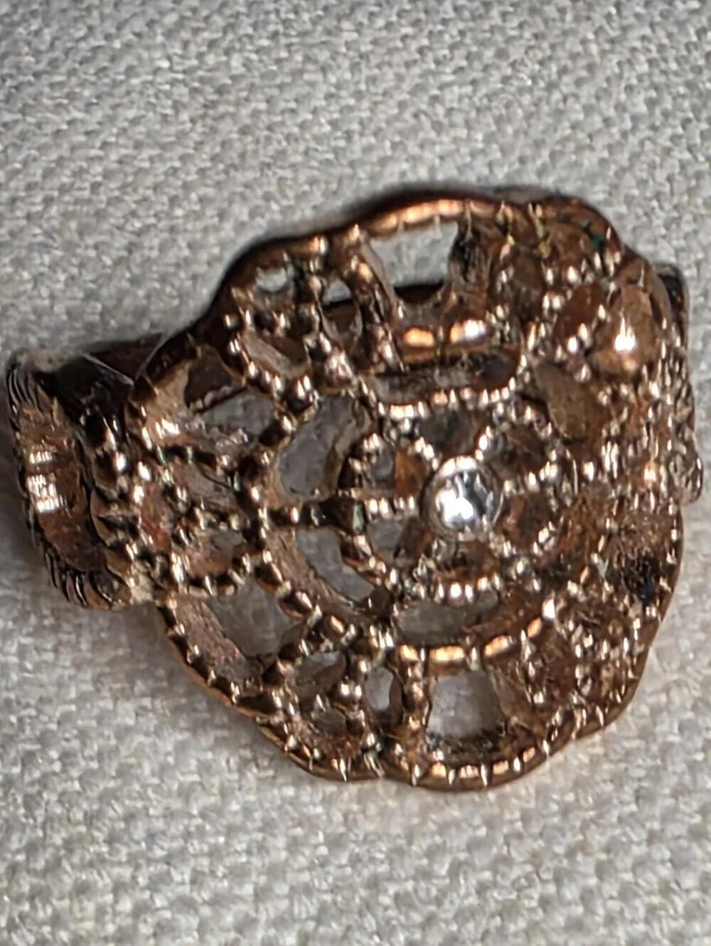Filigree Floral Statement Ring Crystal Accent Rose Gold Tone Size 7